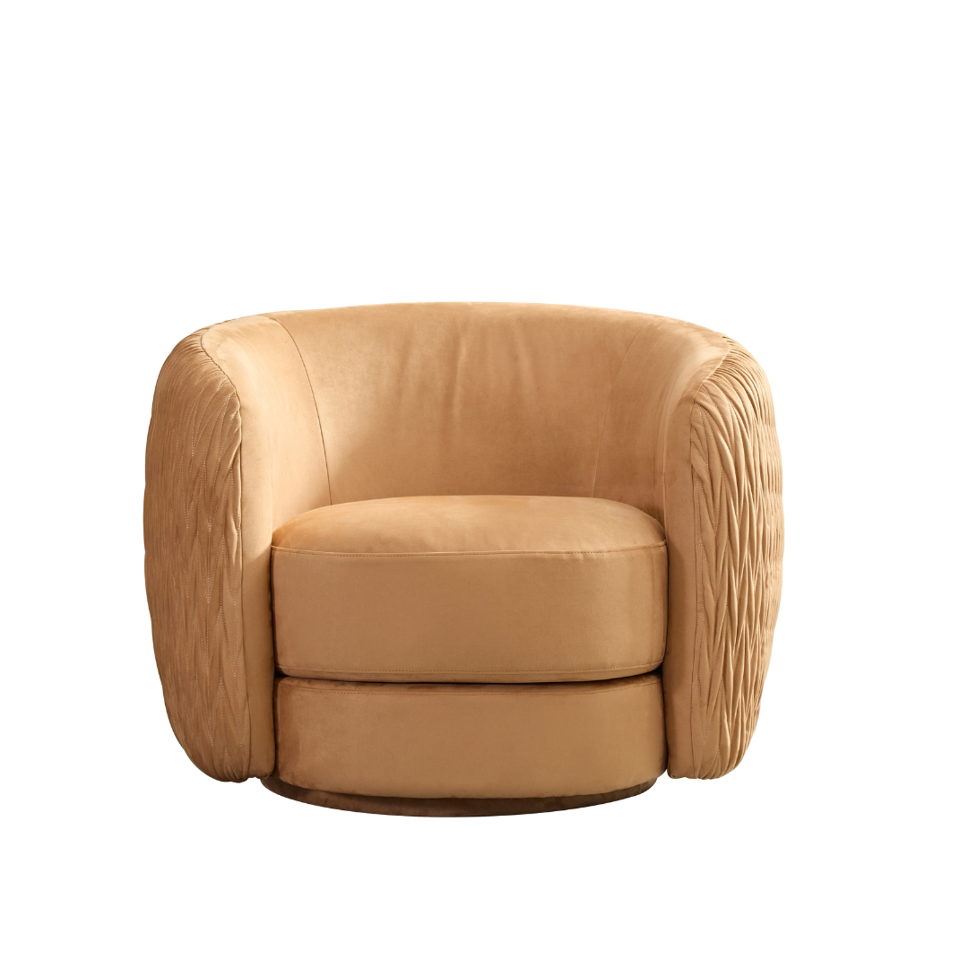 Barry Swivel Armchair with Pinched Plate - Caramel Suede BUBULAND HOME