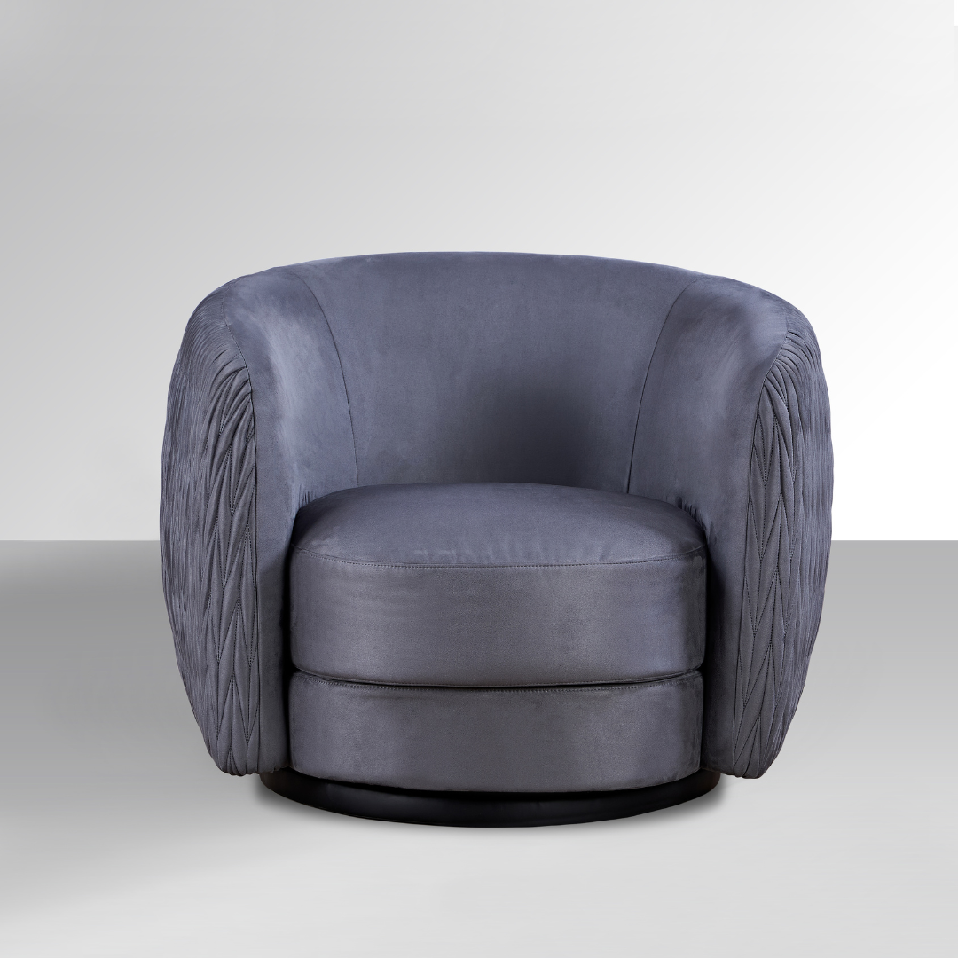 Barry Swivel Armchair with Pinched Plate - Grey Suede - Armchair Grey Suede BUBULAND HOME