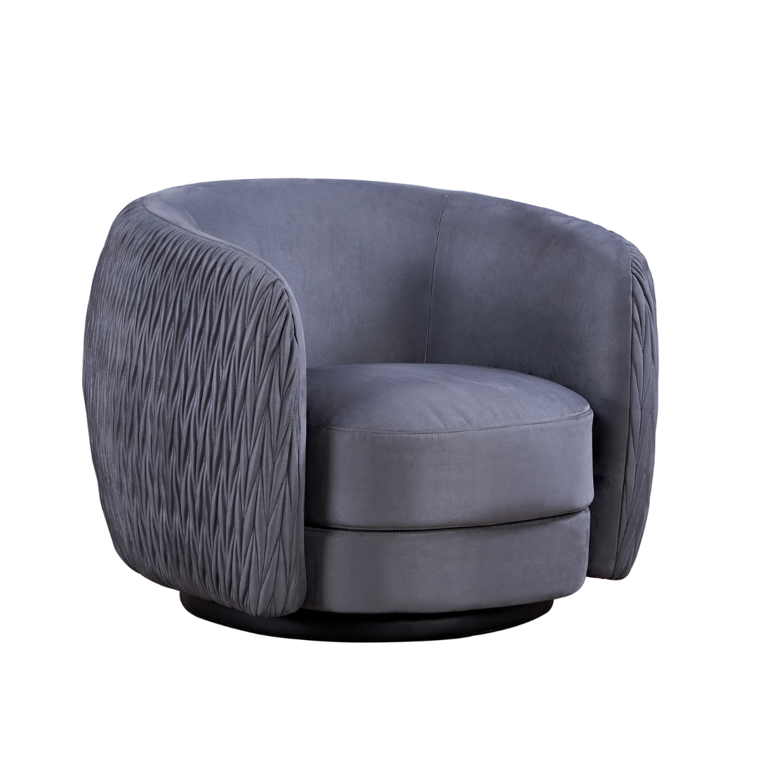 Barry Swivel Armchair with Pinched Plate - Grey Suede - Armchair Grey Suede BUBULAND HOME