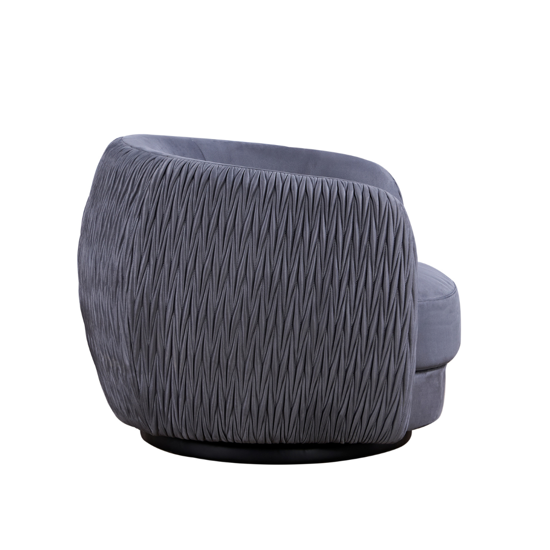 Barry Swivel Armchair with Pinched Plate - Grey Suede - Armchair Grey Suede BUBULAND HOME
