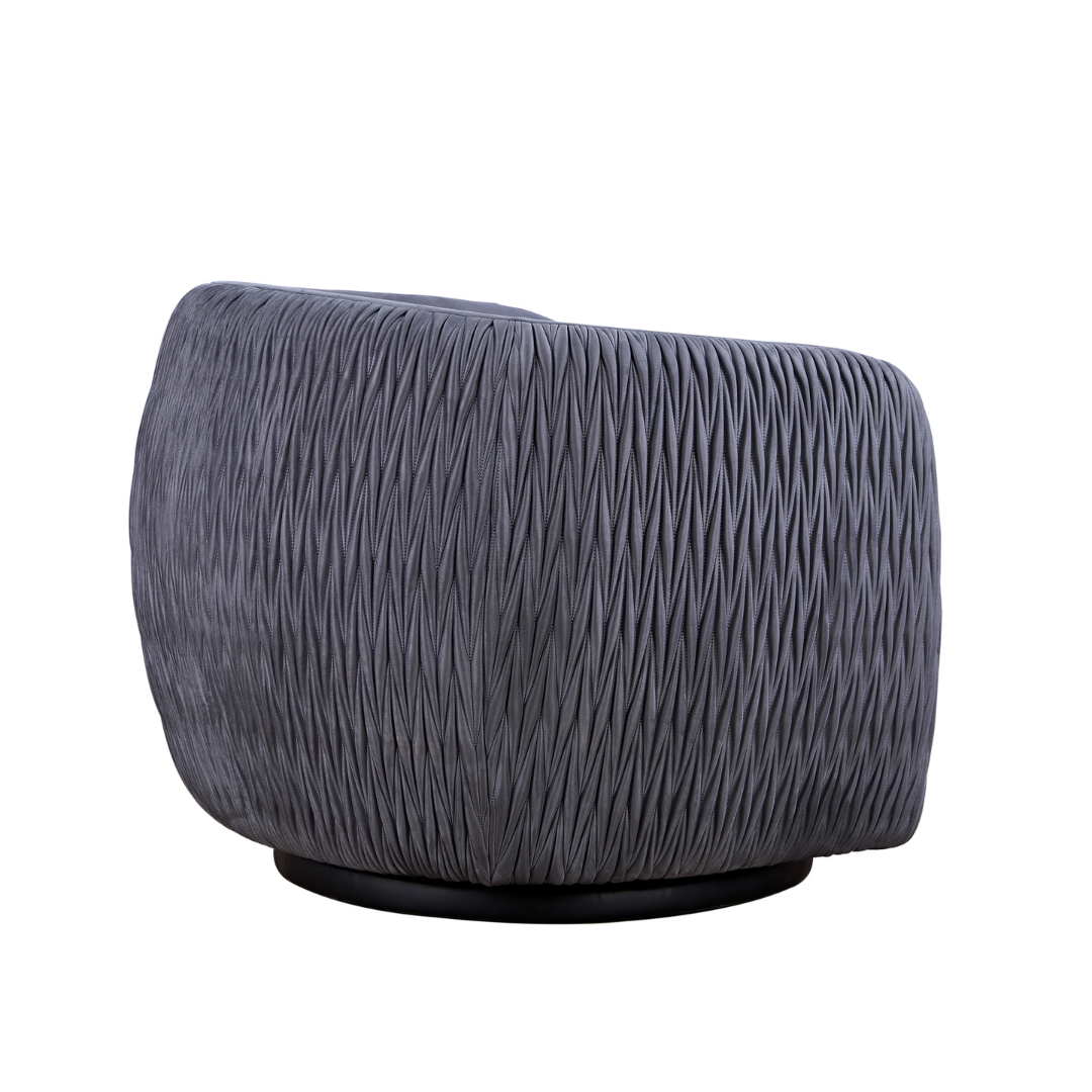 Barry Swivel Armchair with Pinched Plate - Grey Suede - Armchair Grey Suede BUBULAND HOME