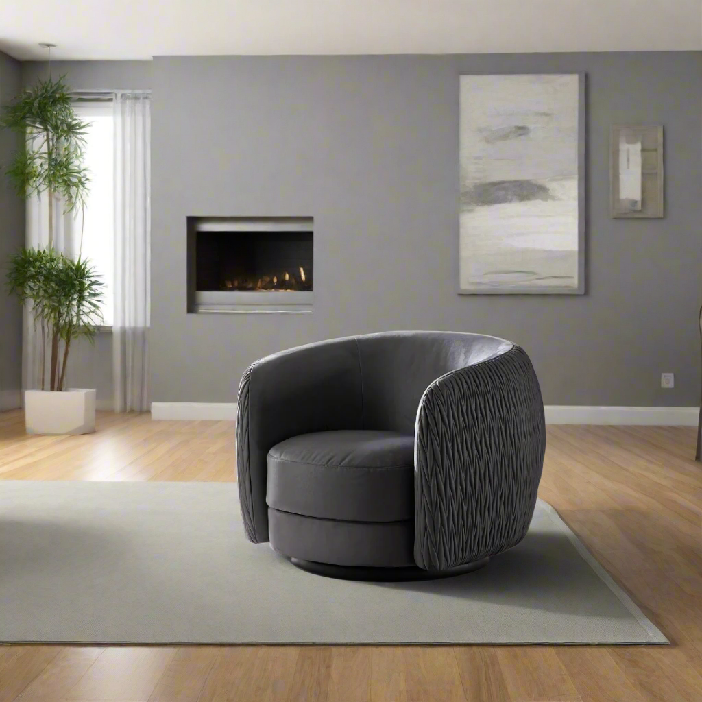 Barry Swivel Armchair with Pinched Plate - Grey Suede - Armchair Grey Suede BUBULAND HOME