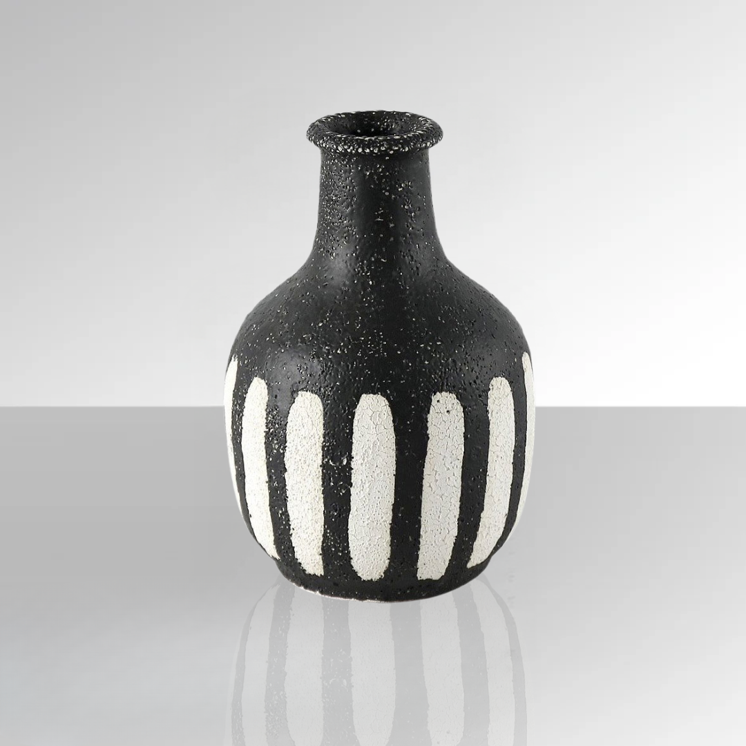 Black and White Strip Ceramic Vase - Small - vases Default Title BUBULAND HOME