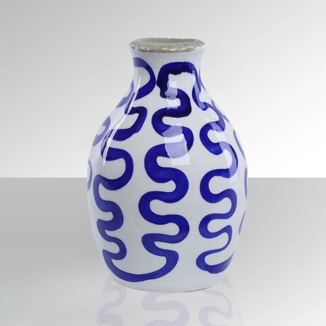 Blue Curved Line Ceramic Vase - vases Default Title BUBULAND HOME