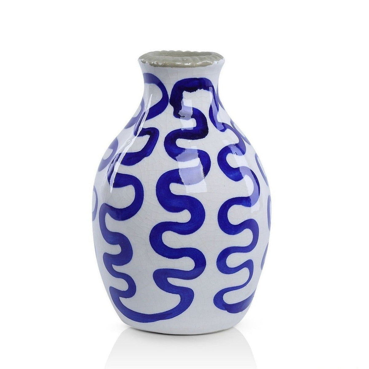 Blue Curved Line Ceramic Vase - vases Default Title BUBULAND HOME