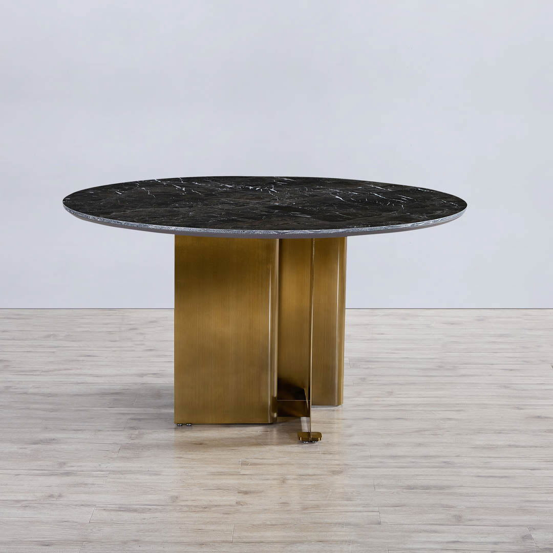 Buxton Sintered Stone & Brass Dining Table - Grey & Brass BUBULAND HOME