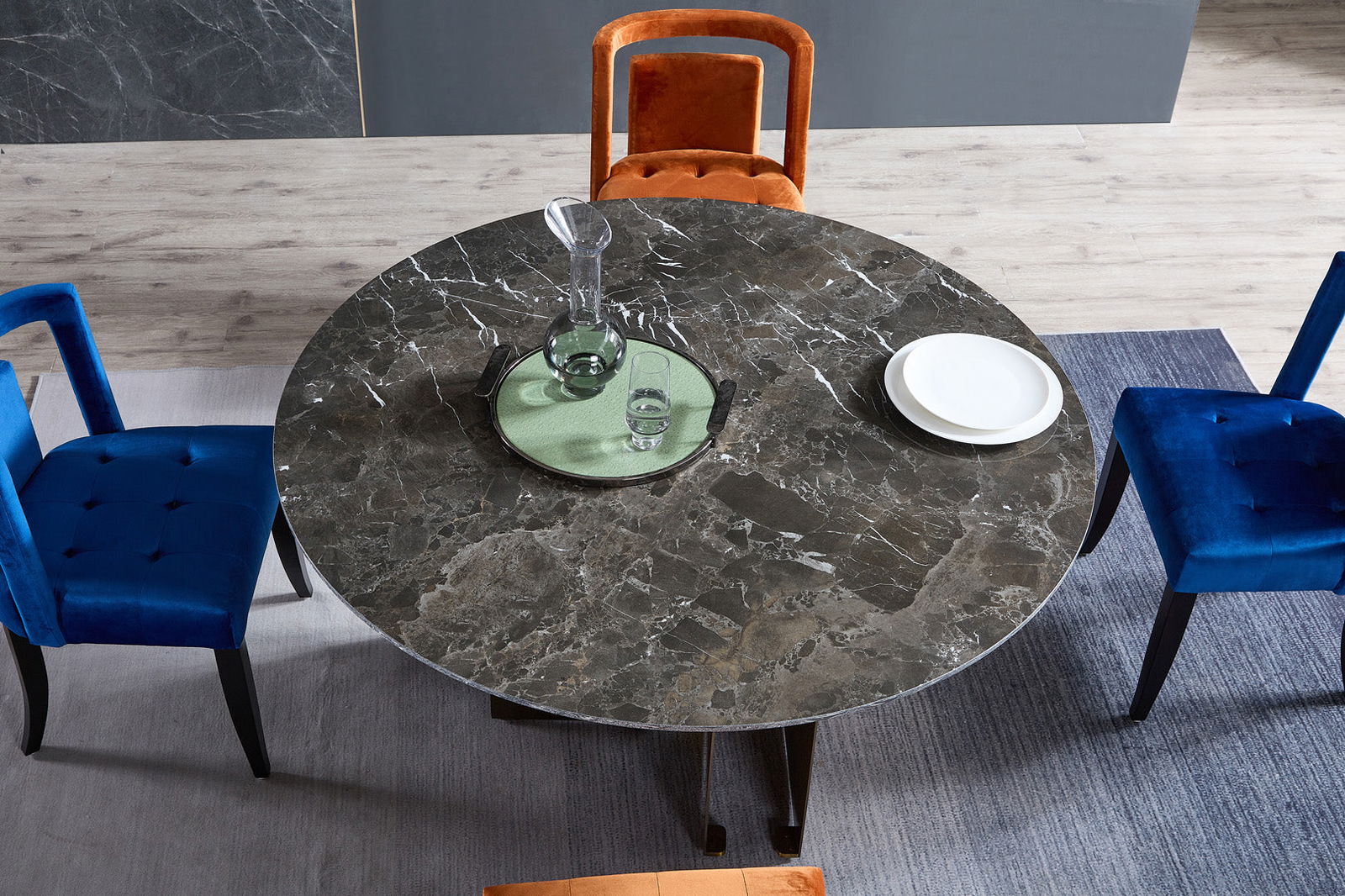 Buxton Sintered Stone & Brass Dining Table - Grey & Brass BUBULAND HOME