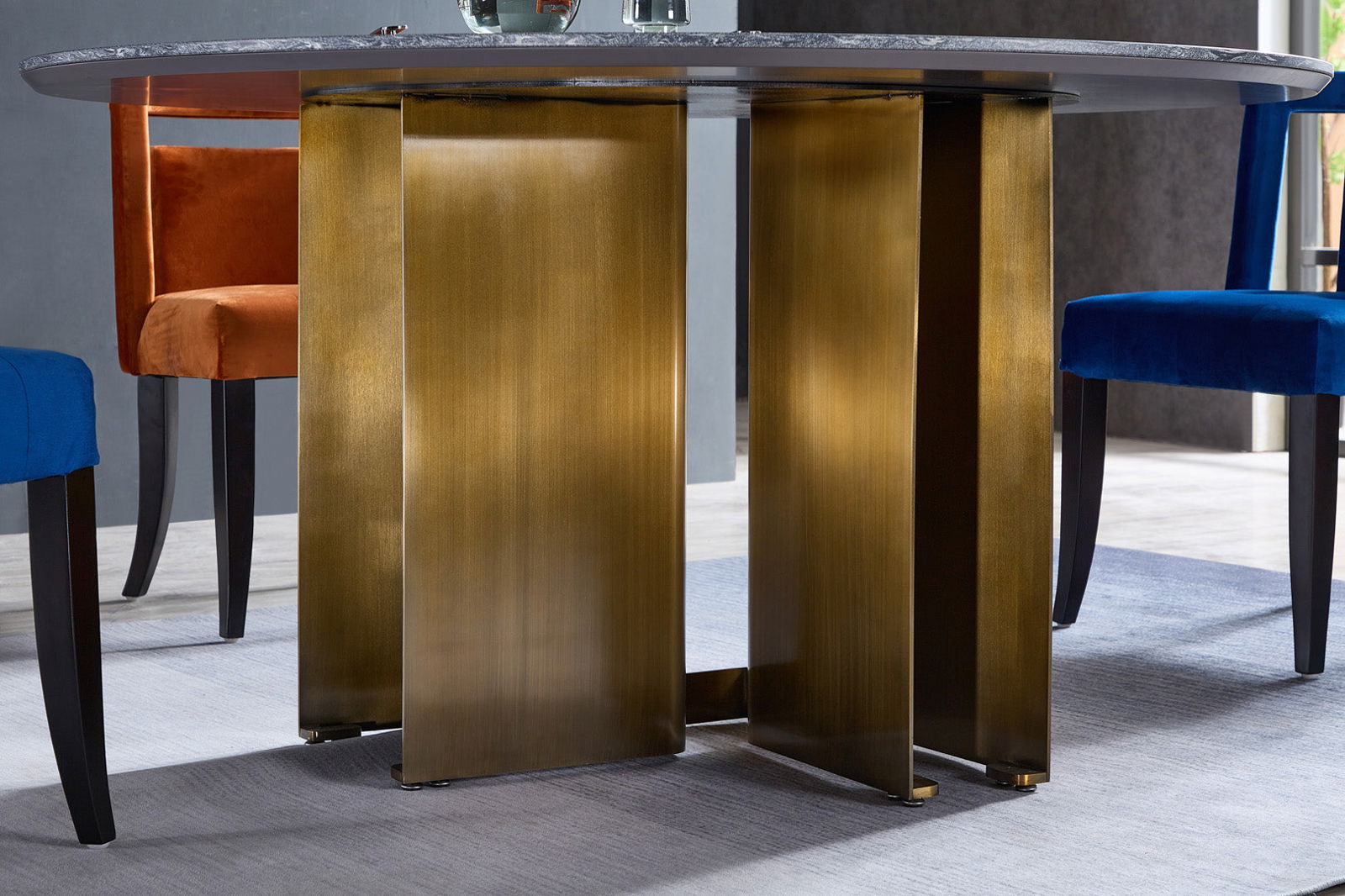 Buxton Sintered Stone & Brass Dining Table - Grey & Brass BUBULAND HOME