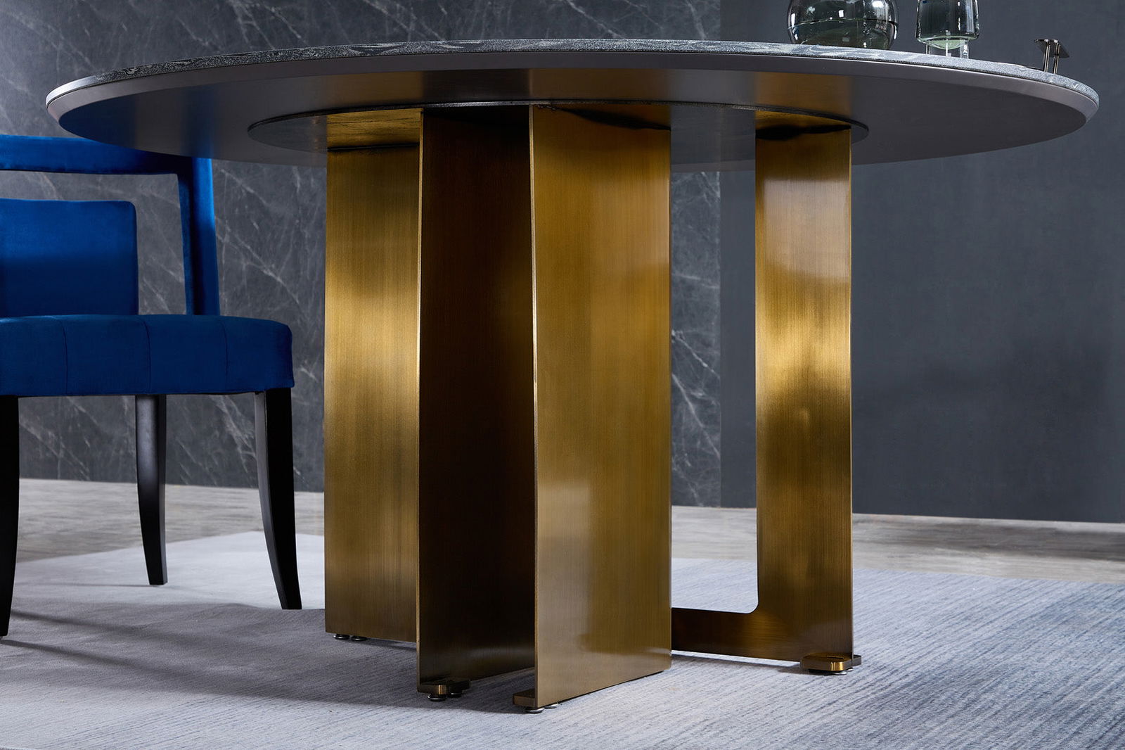 Buxton Sintered Stone & Brass Dining Table - Grey & Brass BUBULAND HOME