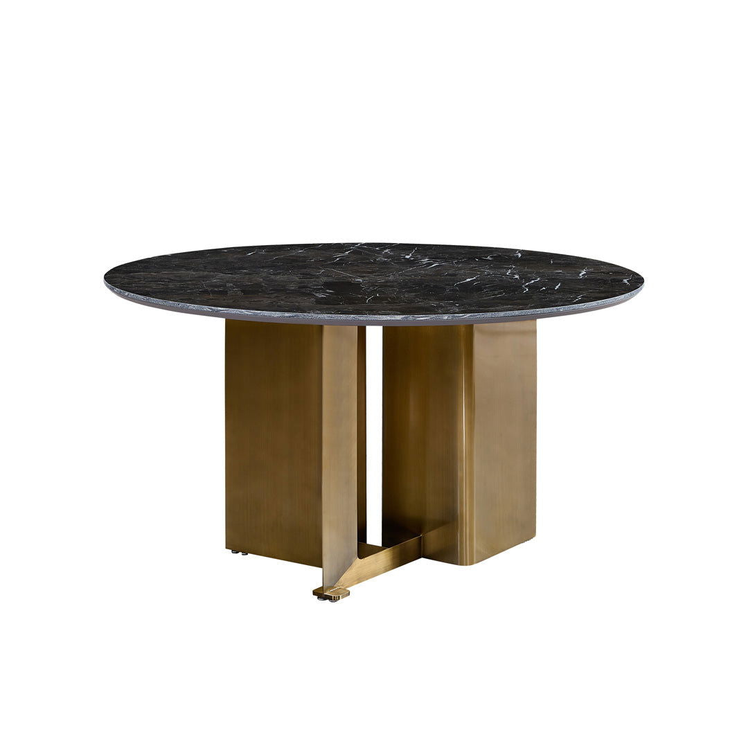 Buxton Sintered Stone & Brass Dining Table - Grey & Brass BUBULAND HOME
