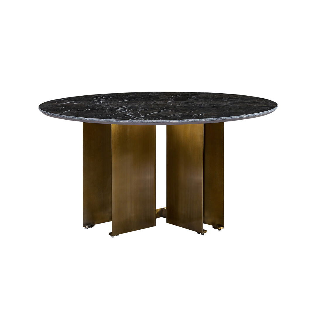 Buxton Sintered Stone & Brass Dining Table - Grey & Brass BUBULAND HOME