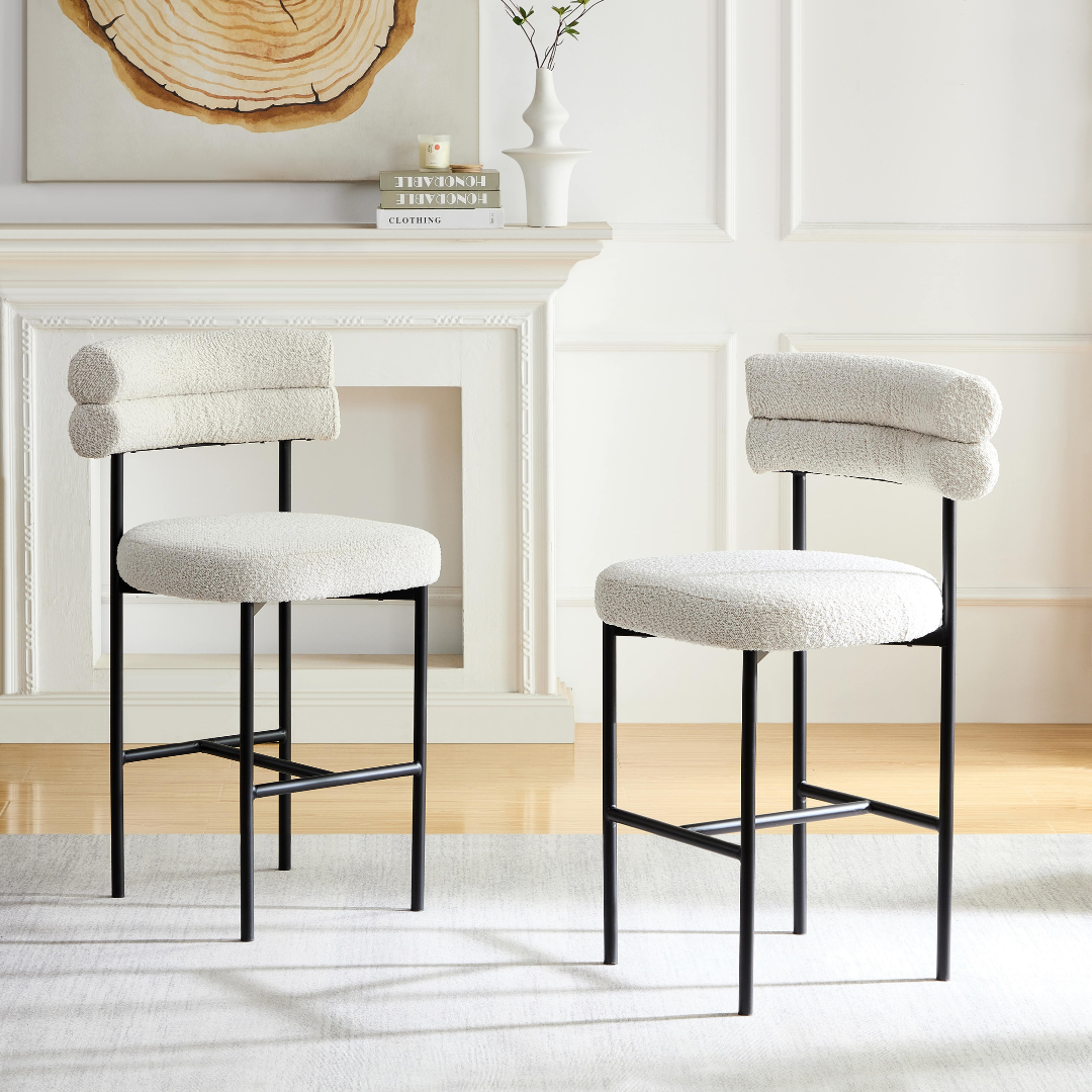 Cassandra Barstool - Premium Ivory Boucle - Table & Bar Stools Premium Ivory BUBULAND HOME