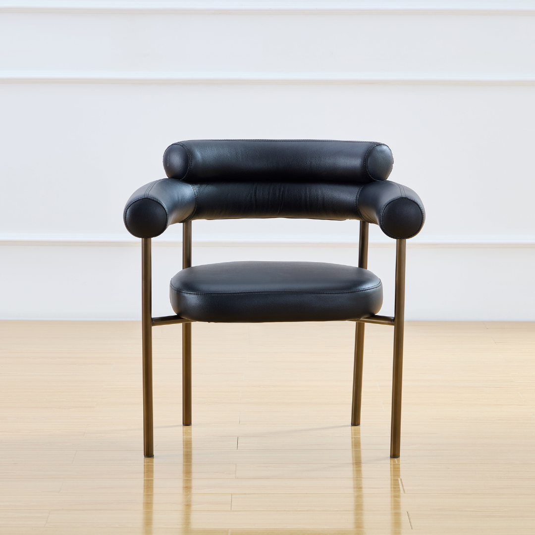 Cassandra Dining Chair - Black Vegan Leather & Brass BUBULAND HOME