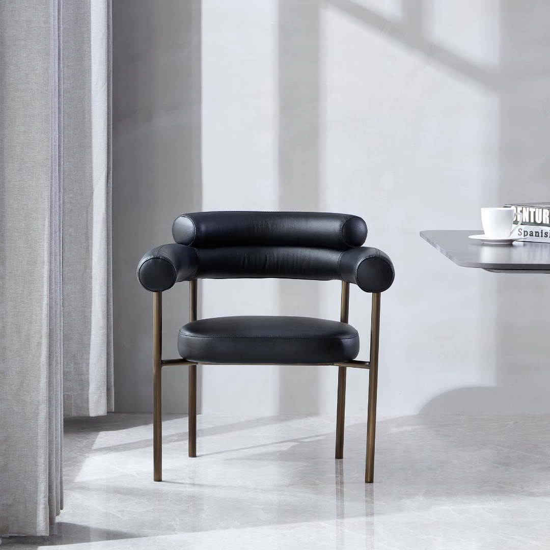 Cassandra Dining Chair - Black Vegan Leather & Brass BUBULAND HOME