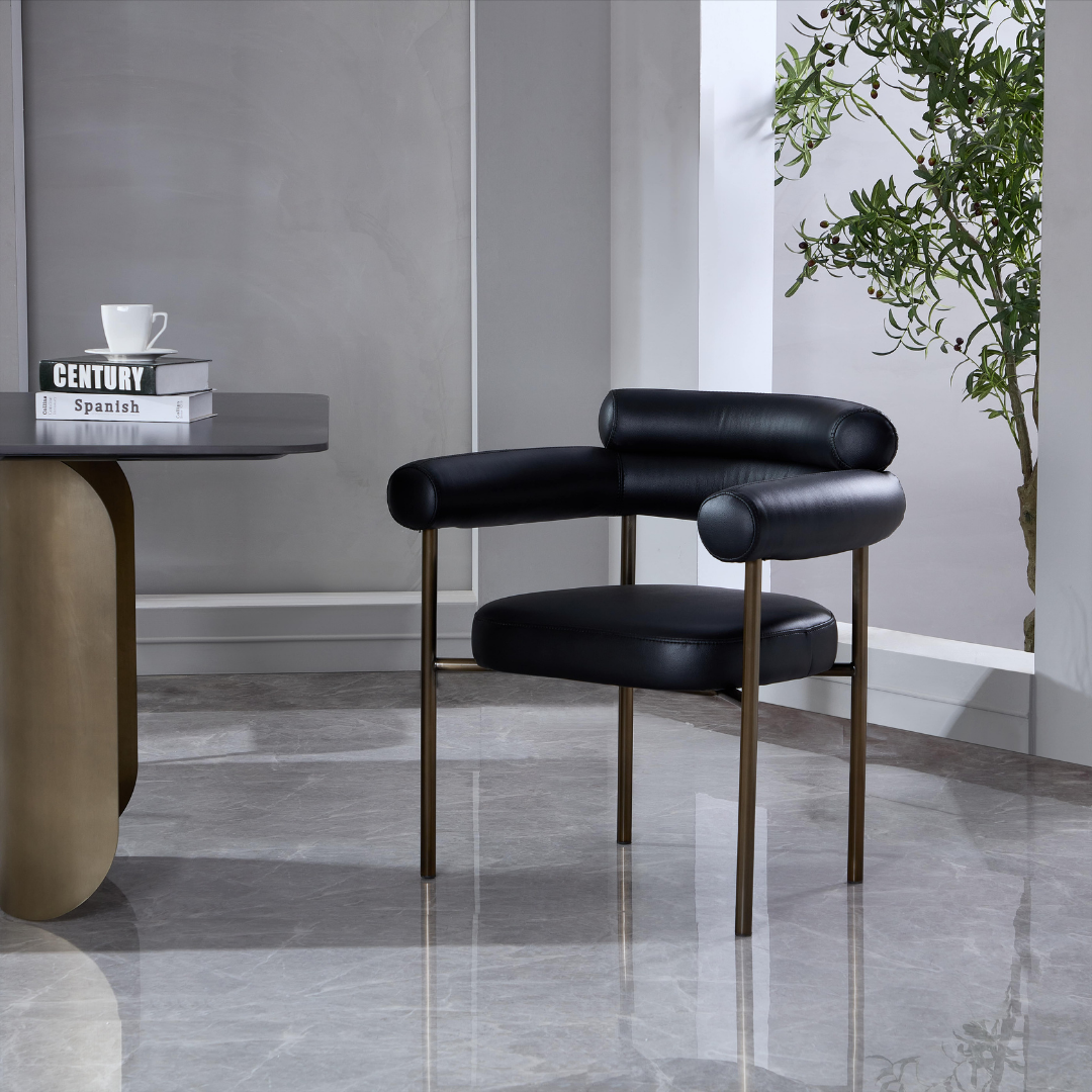 Cassandra Dining Chair - Black Vegan Leather & Brass BUBULAND HOME