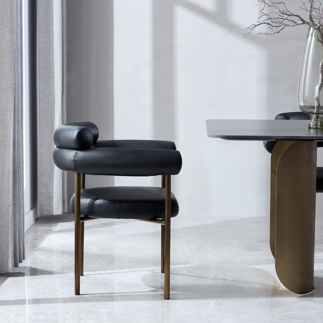 Cassandra Dining Chair - Black Vegan Leather & Brass BUBULAND HOME