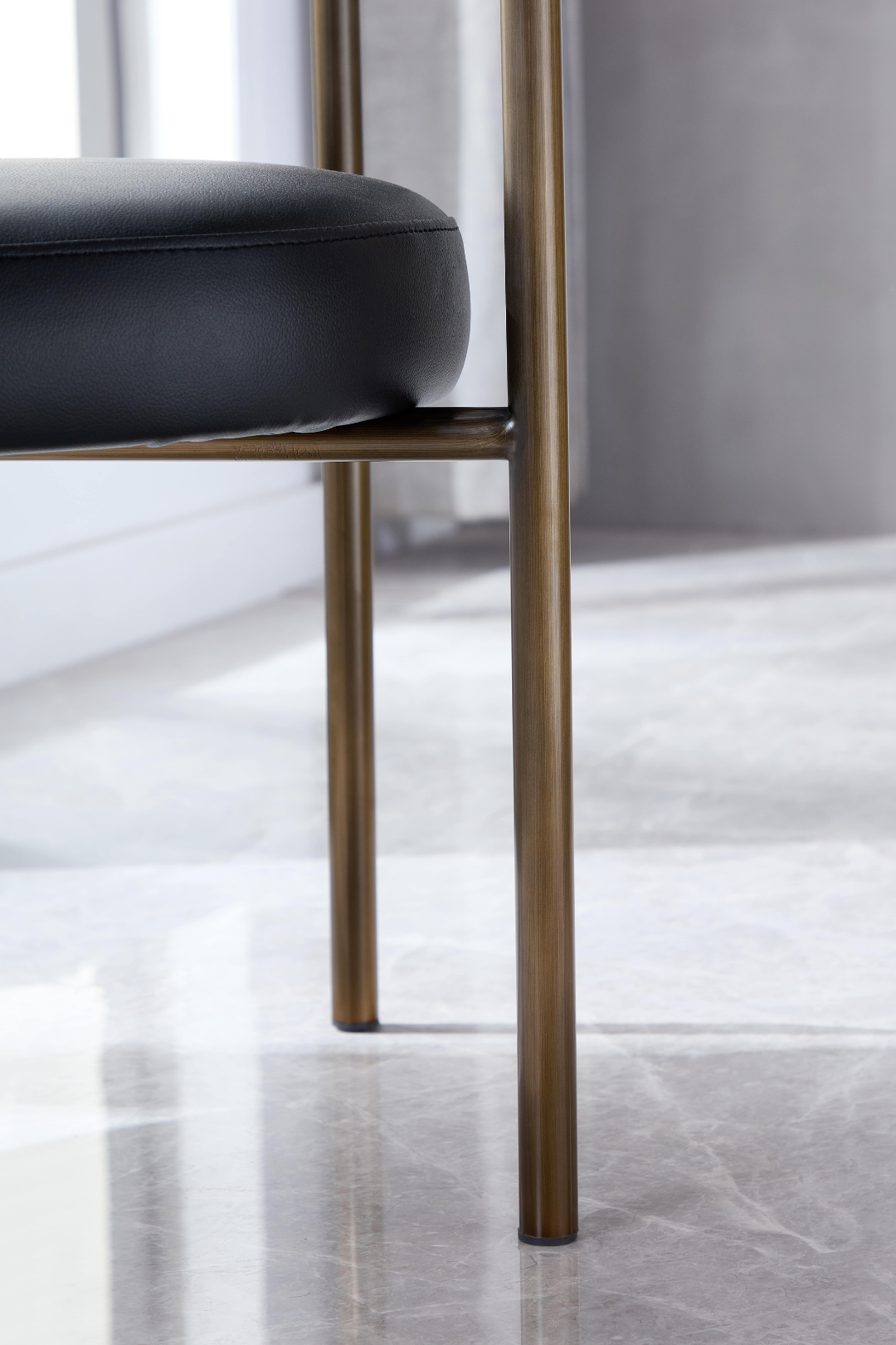 Cassandra Dining Chair - Black Vegan Leather & Brass BUBULAND HOME