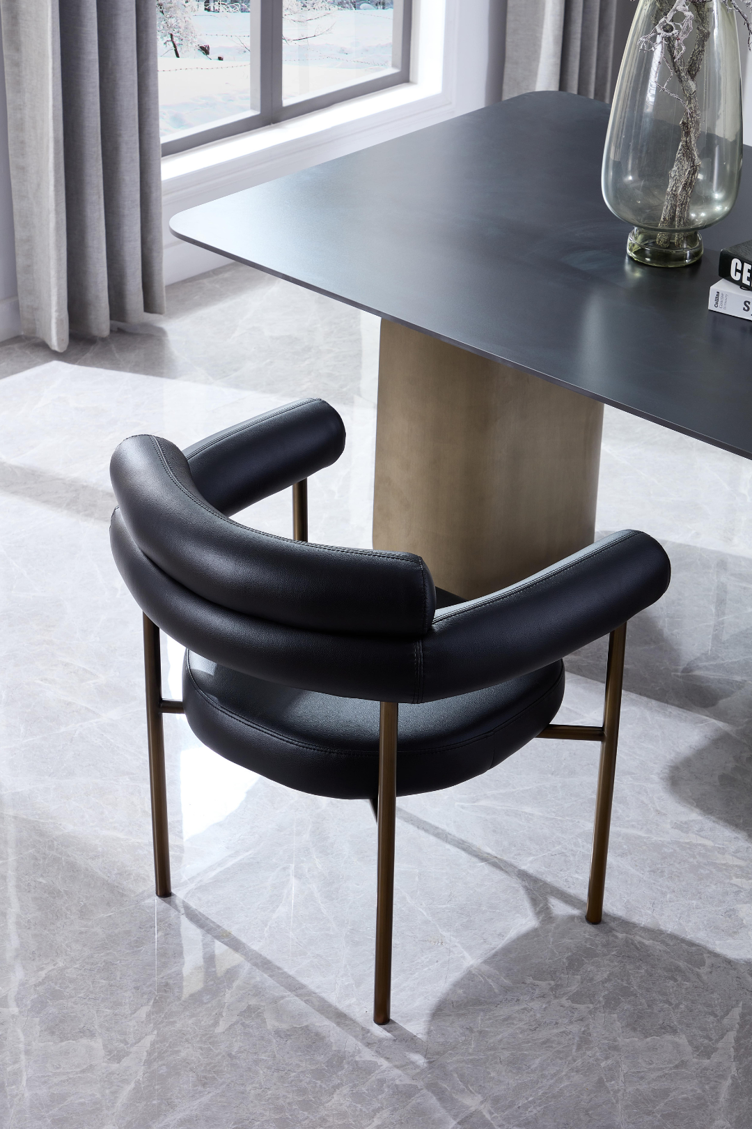 Cassandra Dining Chair - Black Vegan Leather & Brass BUBULAND HOME