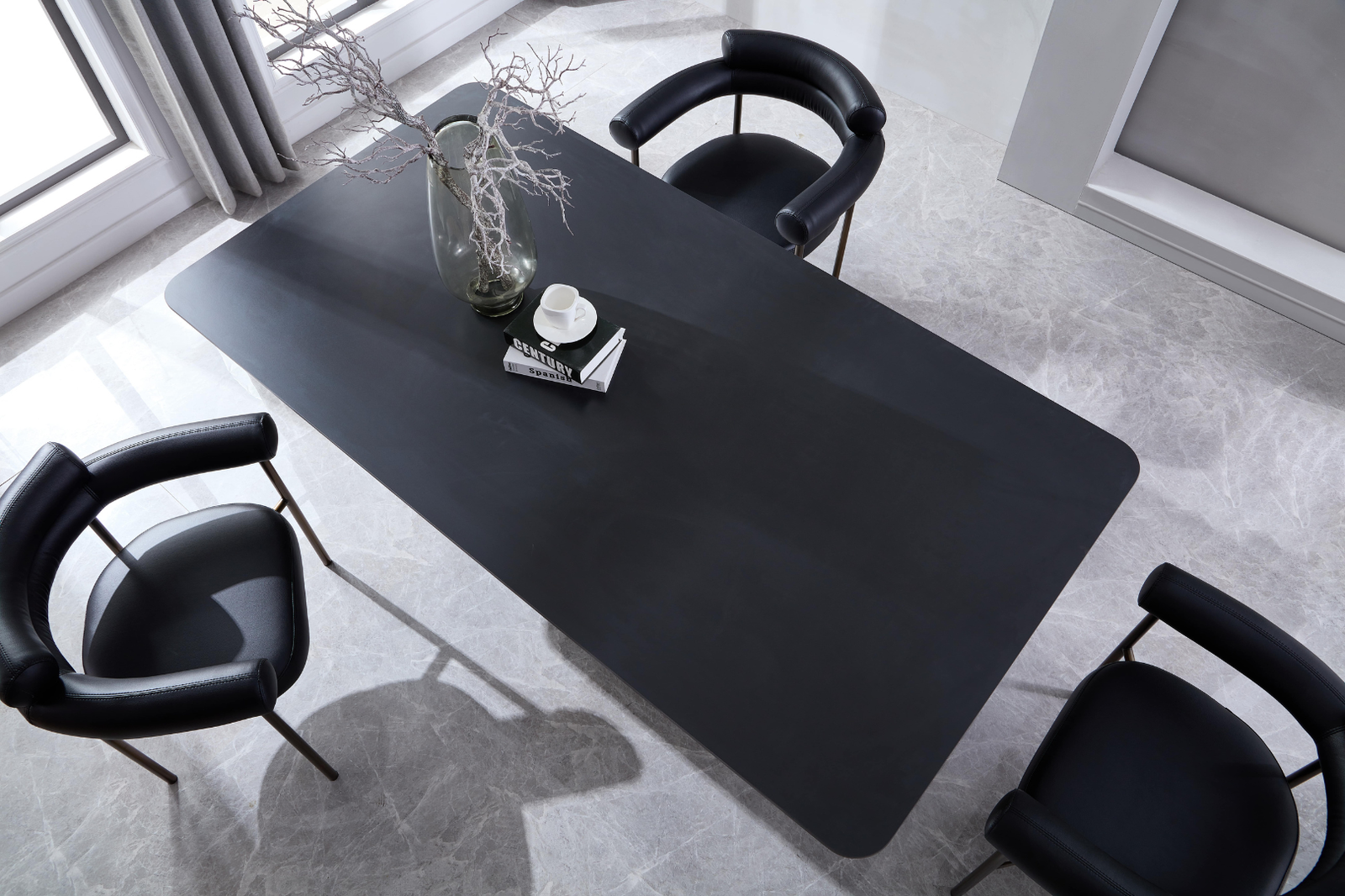 Cassandra Dining Chair - Black Vegan Leather & Brass BUBULAND HOME