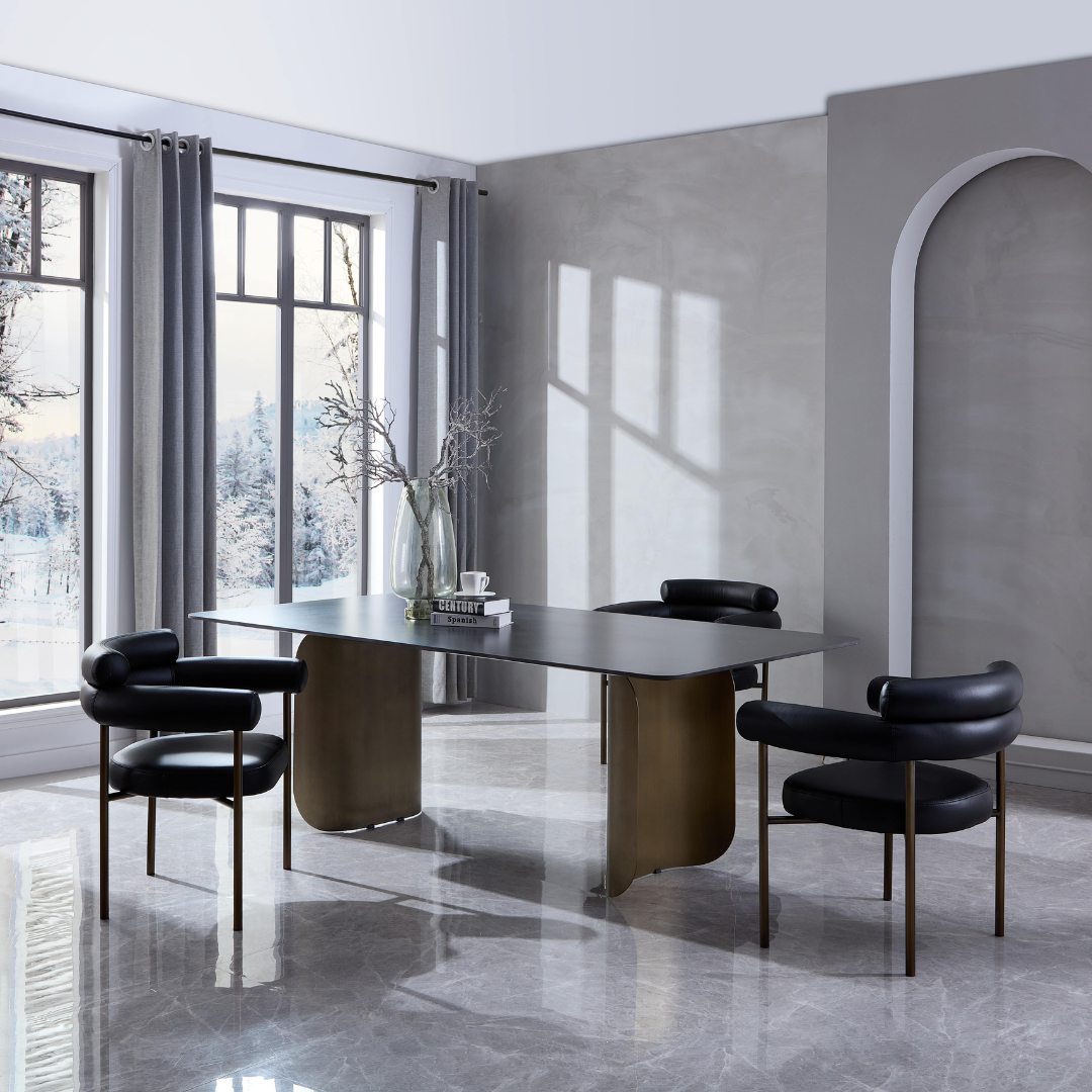 Cassandra Dining Chair - Black Vegan Leather & Brass BUBULAND HOME