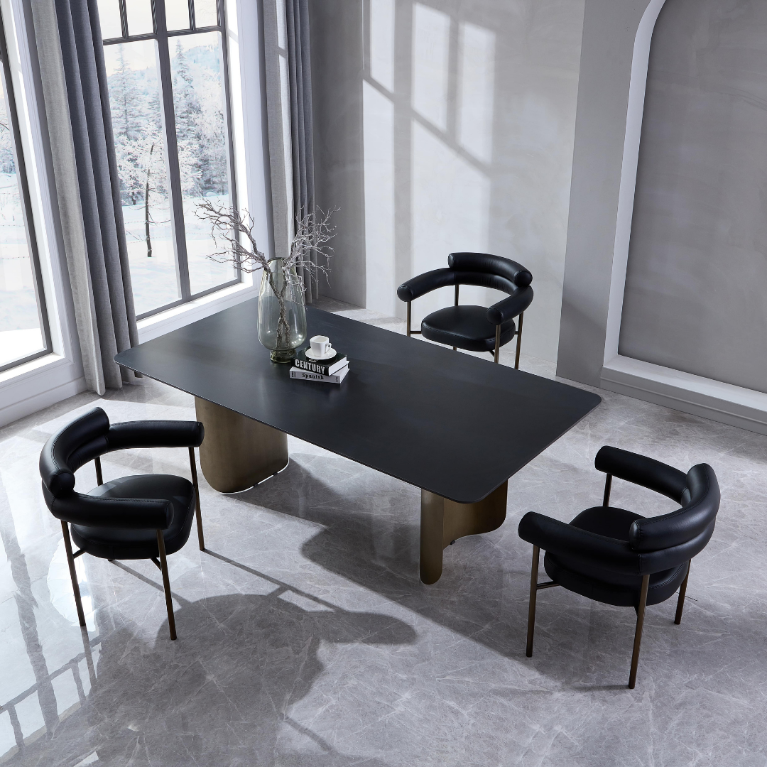 Cassandra Dining Chair - Black Vegan Leather & Brass BUBULAND HOME