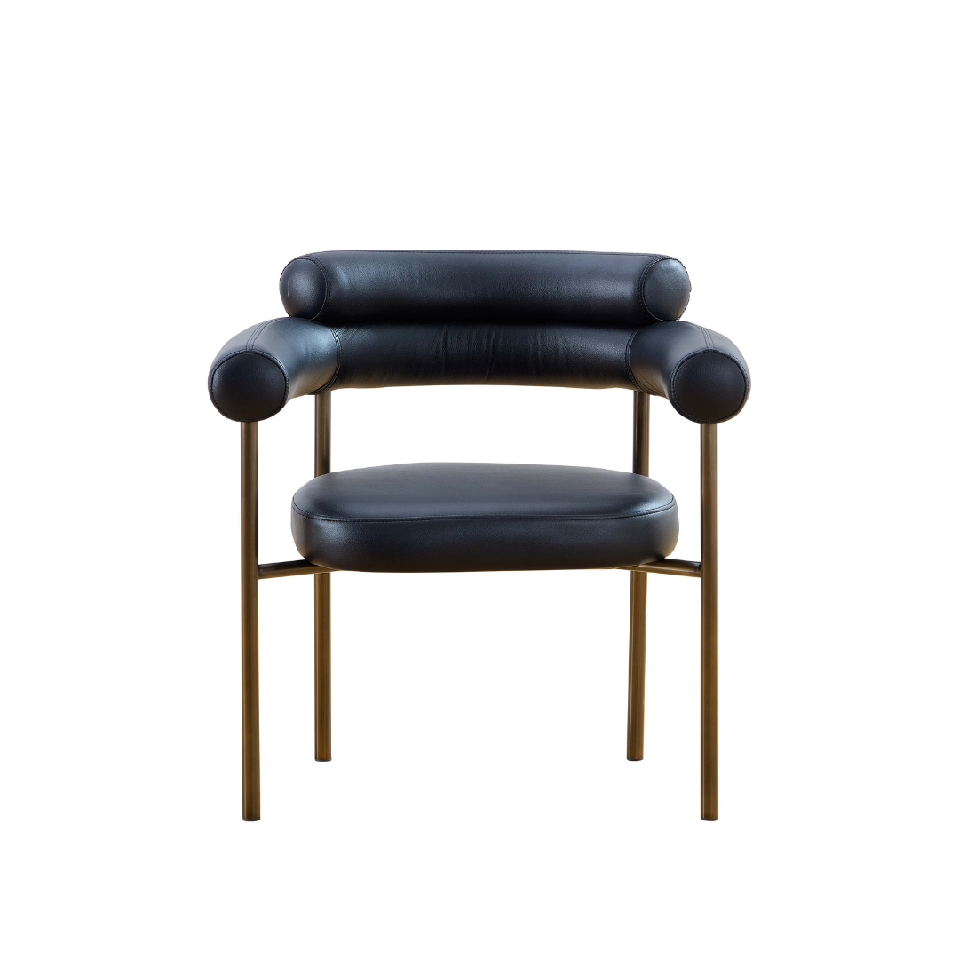Cassandra Dining Chair - Black Vegan Leather & Brass BUBULAND HOME