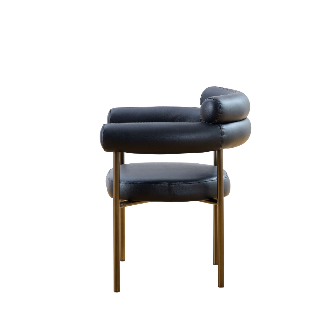 Cassandra Dining Chair - Black Vegan Leather & Brass BUBULAND HOME