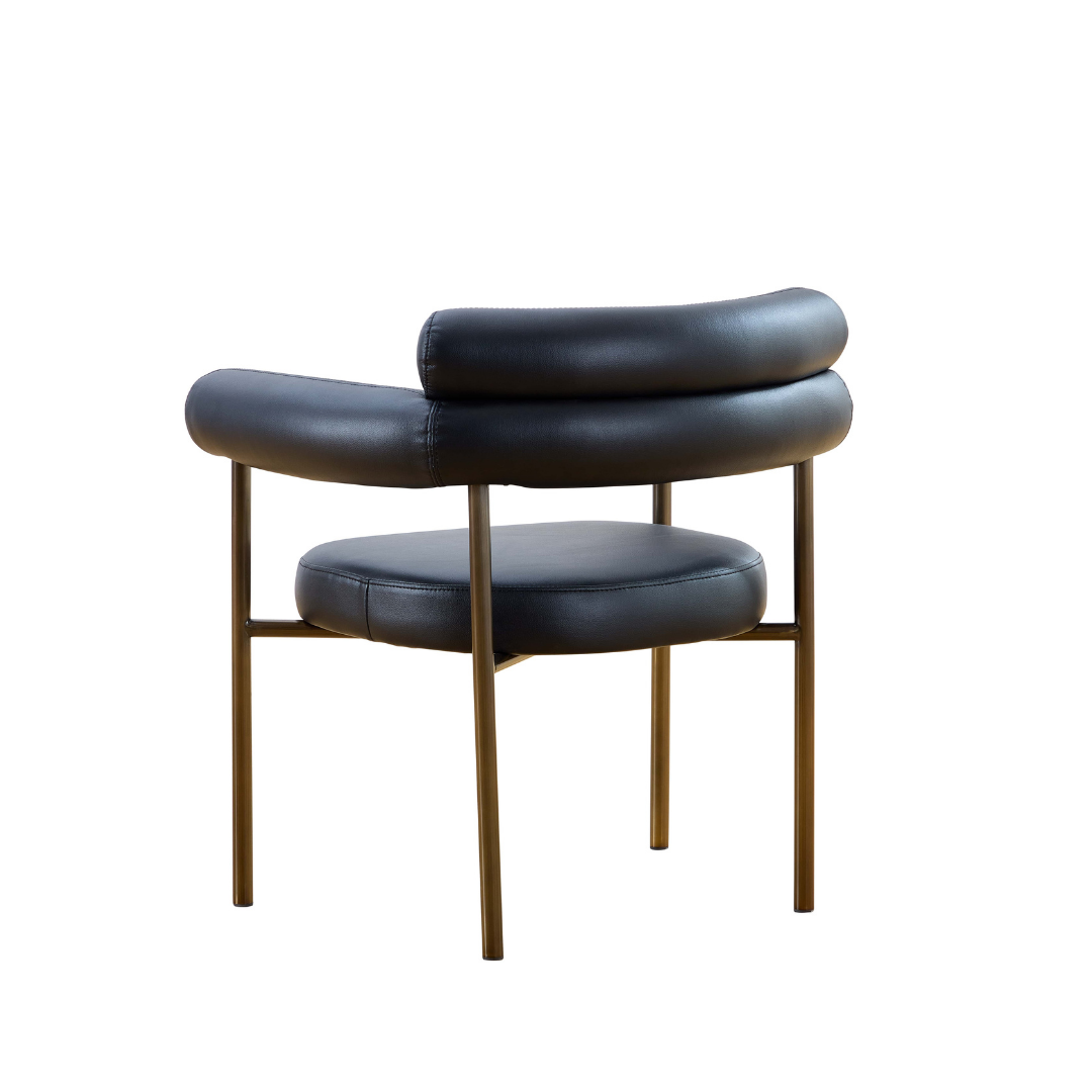 Cassandra Dining Chair - Black Vegan Leather & Brass BUBULAND HOME