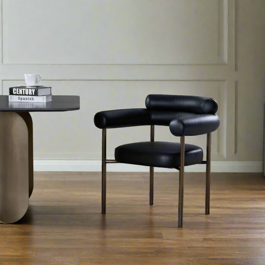 Cassandra Dining Chair - Black Vegan Leather & Brass BUBULAND HOME