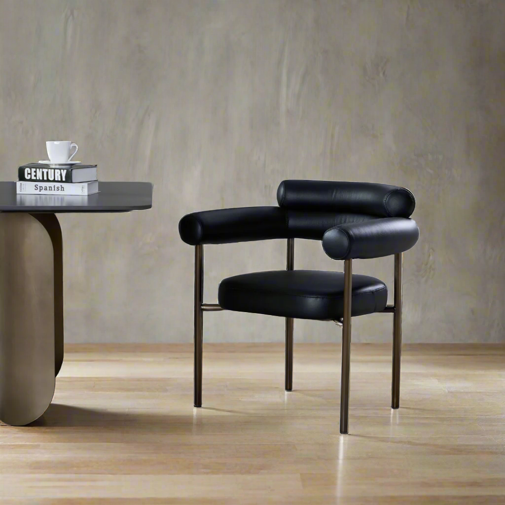 Cassandra Dining Chair - Black Vegan Leather & Brass BUBULAND HOME