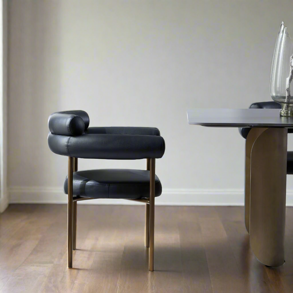 Cassandra Dining Chair - Black Vegan Leather & Brass BUBULAND HOME