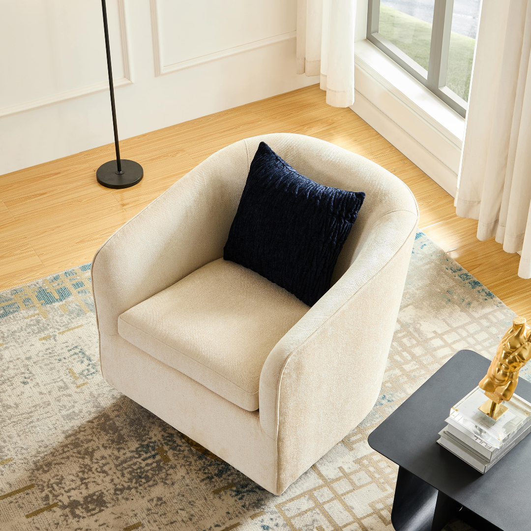 Charlotte Tub Swivel Armchair - Ivory - BUBULAND HOME