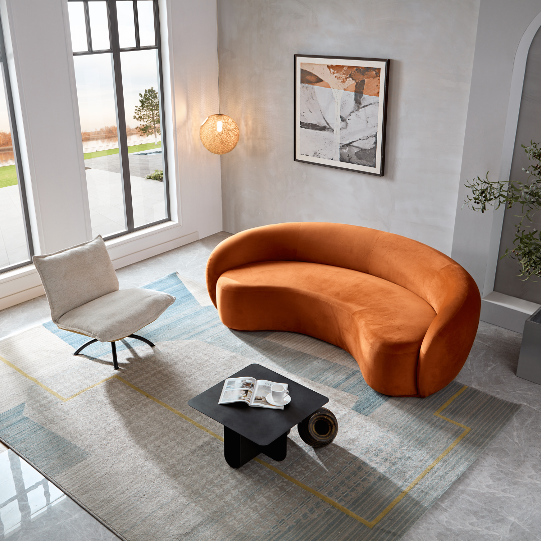 Curvo 3 Seater Velvet Sofa - Burnt Orange BUBULAND HOME
