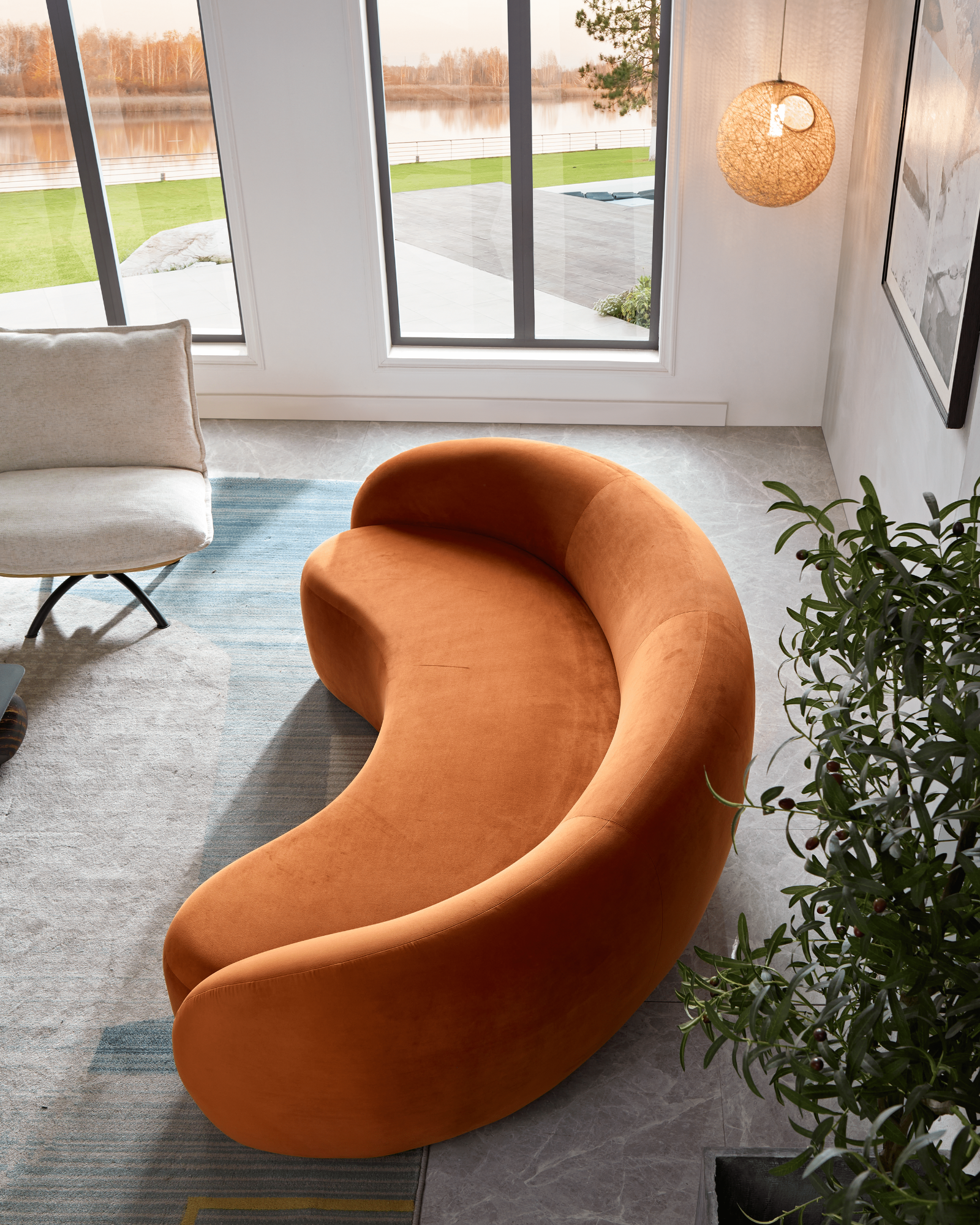 Curvo 3 Seater Velvet Sofa - Burnt Orange BUBULAND HOME