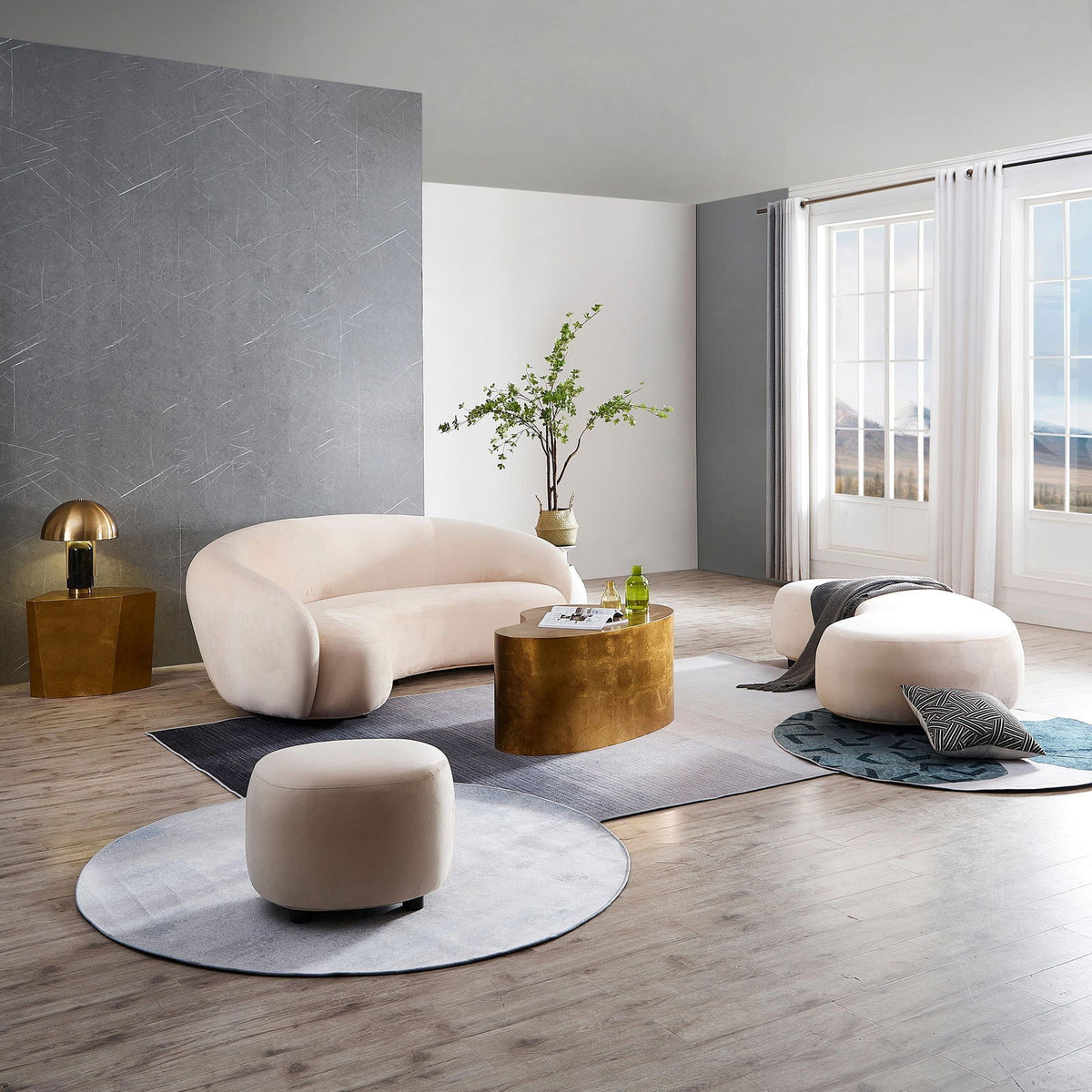 Curvo 3 Seater Velvet Sofa - Shell BUBULAND HOME