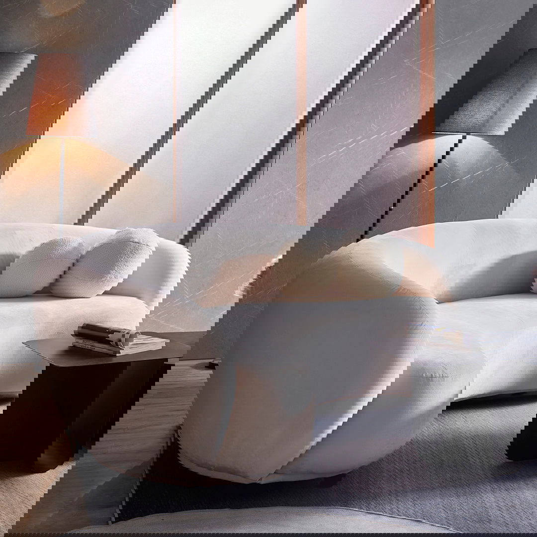 Curvo 3 Seater Velvet Sofa - Shell BUBULAND HOME