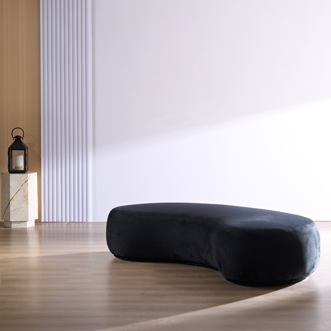 Curvo Velvet Curved Long Ottoman - Black - sofa Black Velvet BUBULAND HOME