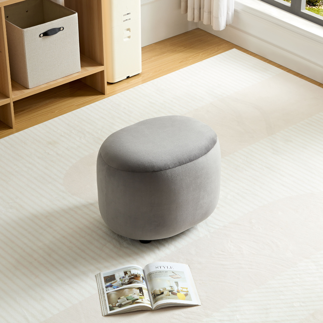 Curvo Velvet Oval Ottoman - Grey - sofa Grey Velvet BUBULAND HOME