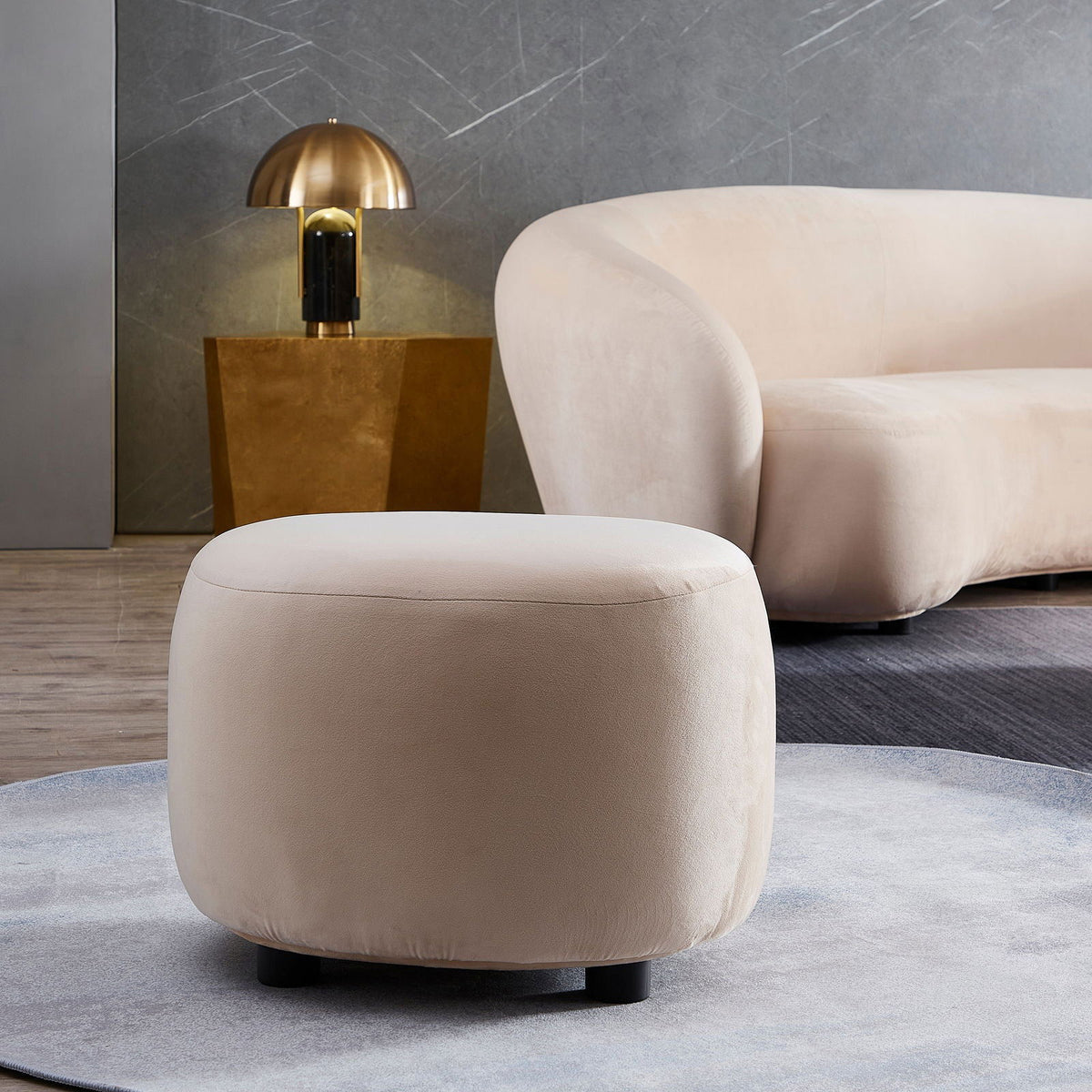 Curvo Velvet Oval Ottoman - Shell BUBULAND HOME