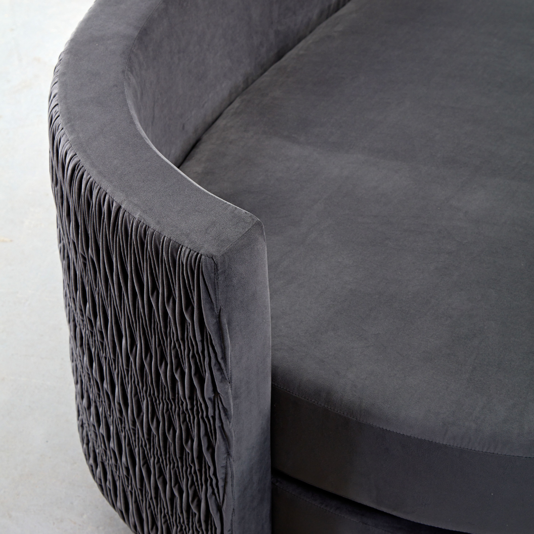 Dutti Curved 4 Seater Sofa with Pinched Plate - Grey Velvet BUBULAND HOME