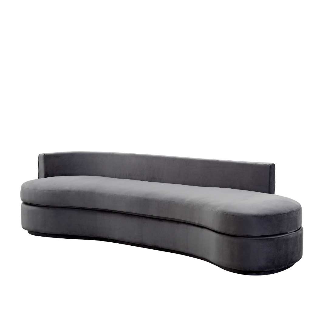 Dutti Curved 4 Seater Sofa with Pinched Plate - Grey Velvet BUBULAND HOME