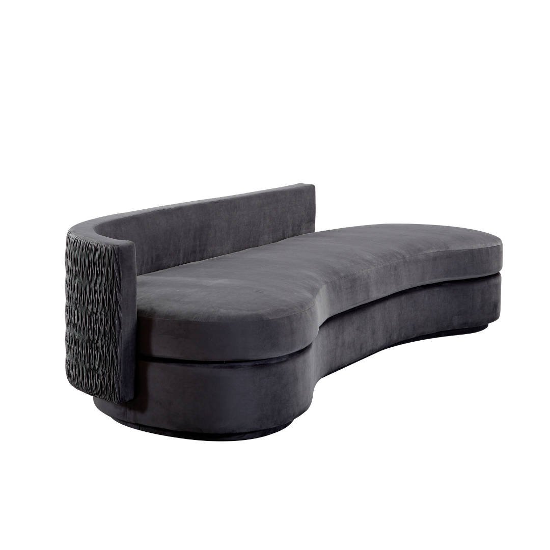 Dutti Curved 4 Seater Sofa with Pinched Plate - Grey Velvet BUBULAND HOME