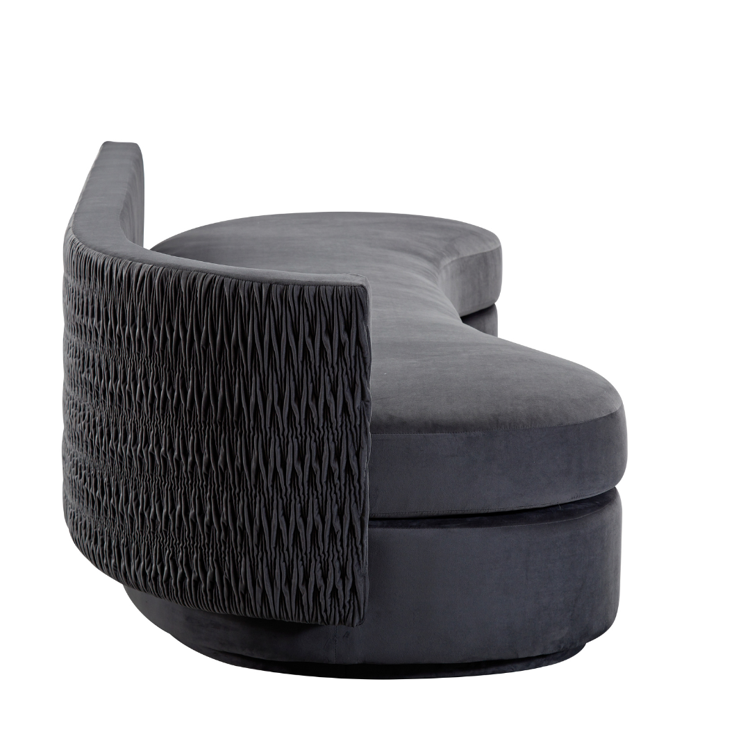 Dutti Curved 4 Seater Sofa with Pinched Plate - Grey Velvet BUBULAND HOME