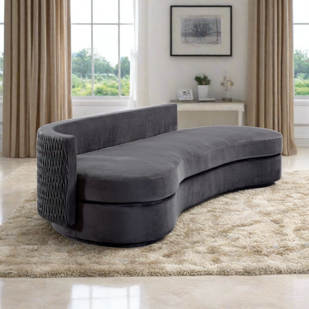 Dutti Curved 4 Seater Sofa with Pinched Plate - Grey Velvet BUBULAND HOME