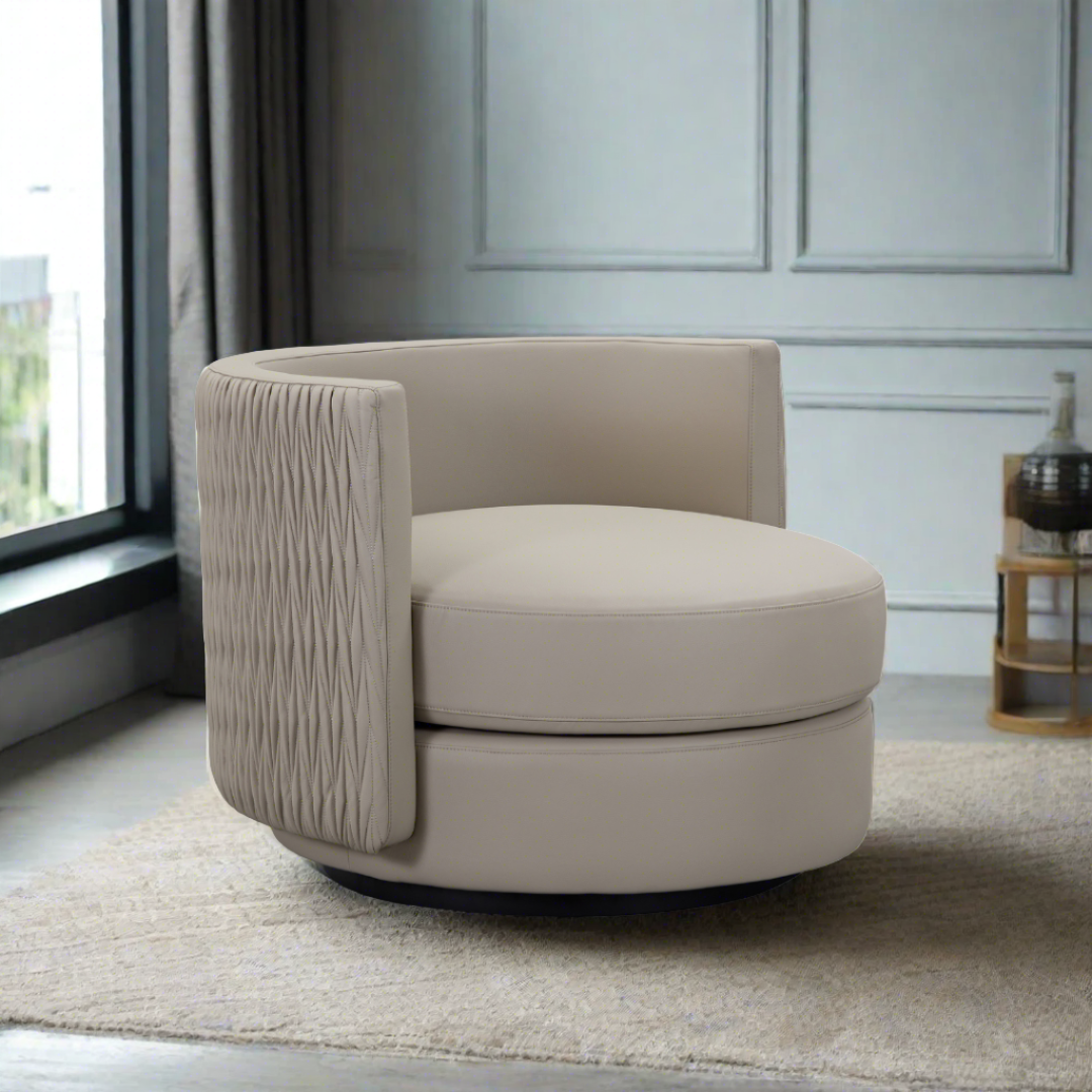 Dutti Swivel Armchair - Grey Faux Leather with Pinched Plate - Armchair Grey Faux Leather BUBULAND HOME