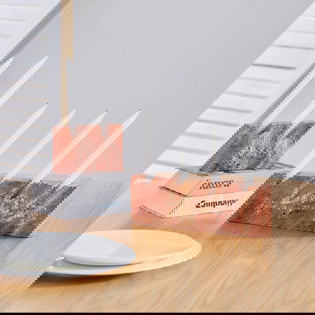 Edge Box Travertine Candle Holder - Red - Small & Large Sizes - Homewares Small BUBULAND HOME