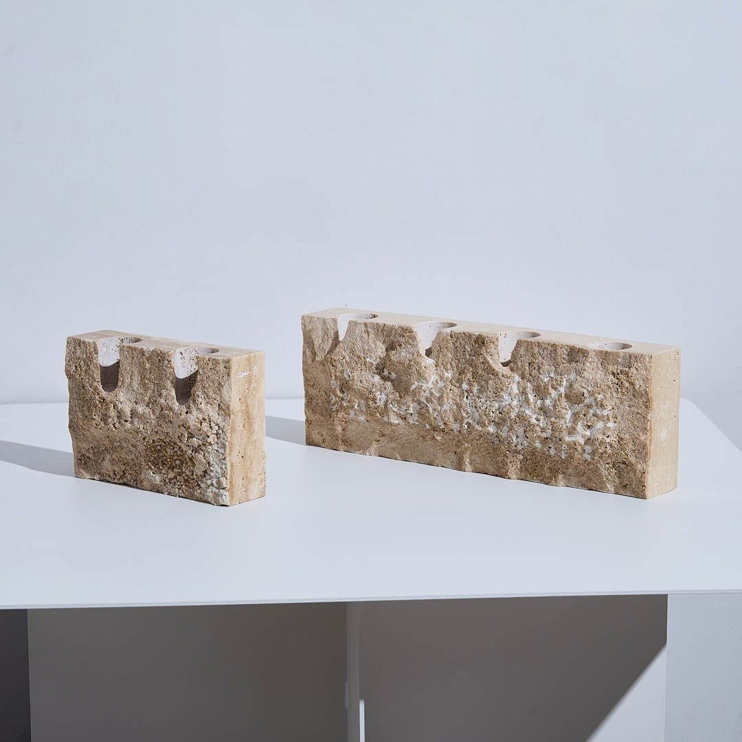 Edge Box Travertine Candle Holder - Sand - Small & Large Sizes - Homewares Small BUBULAND HOME