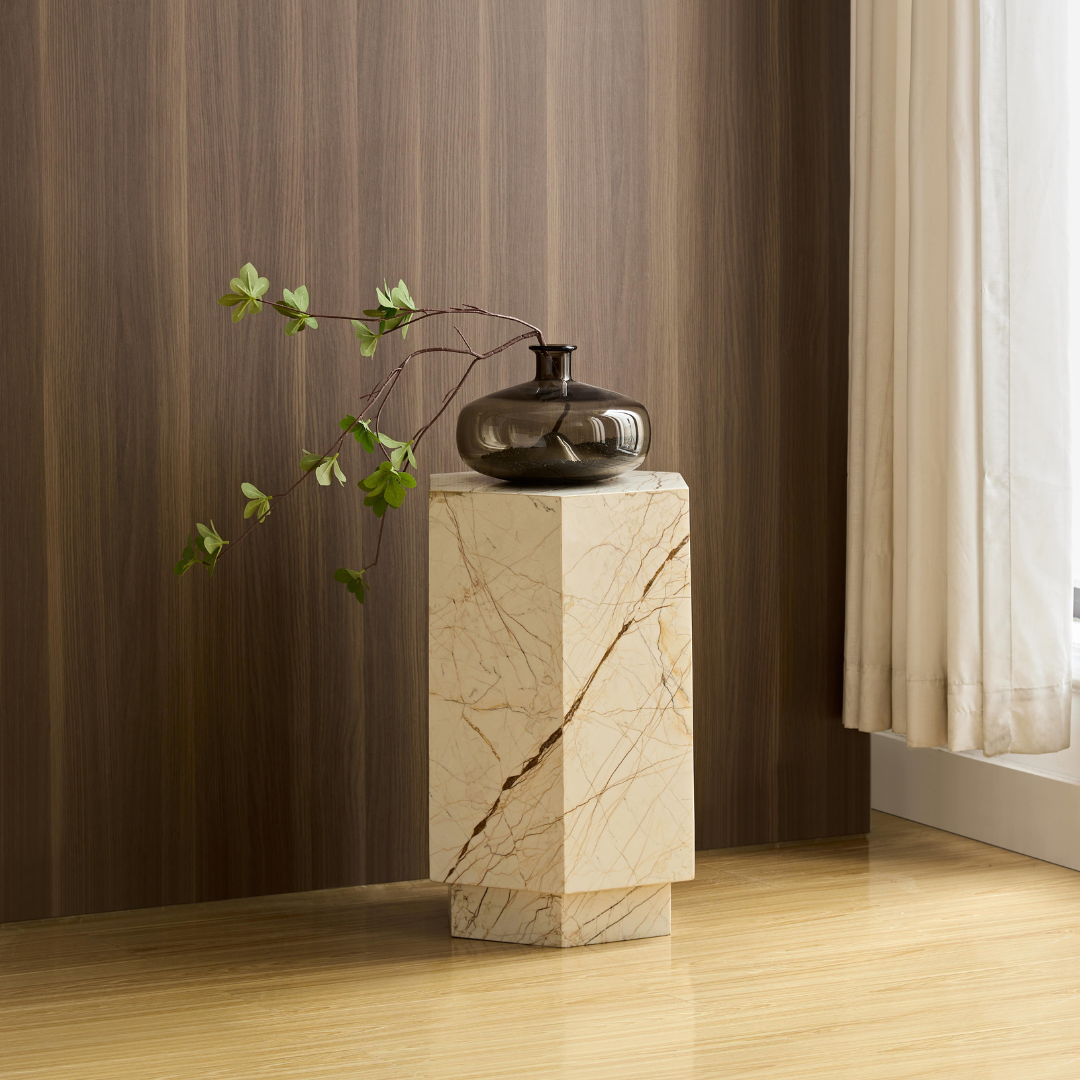 Elliot Hexagonal Marble Plinth - Brown Vein - Short BUBULAND HOME