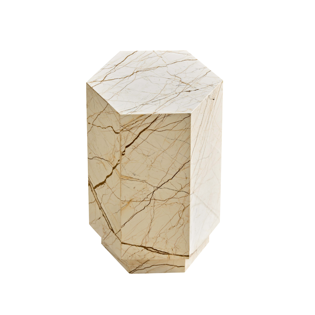Elliot Hexagonal Marble Plinth - Brown Vein - Short BUBULAND HOME