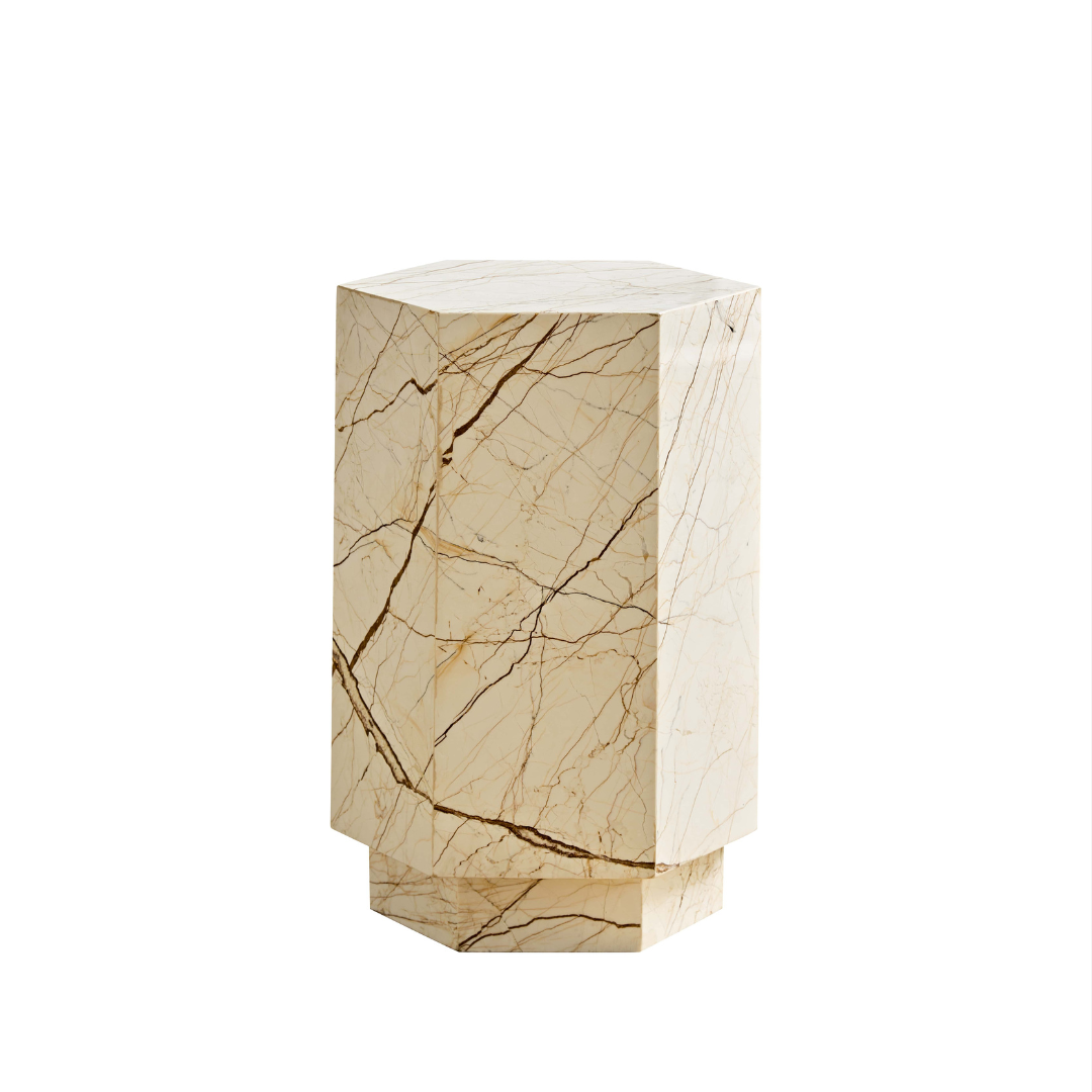 Elliot Hexagonal Marble Plinth - Brown Vein - Short BUBULAND HOME